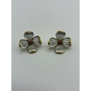 Vintage Crown Trifari Earrings Gold Tone Big White Lucite Flowers Signed!